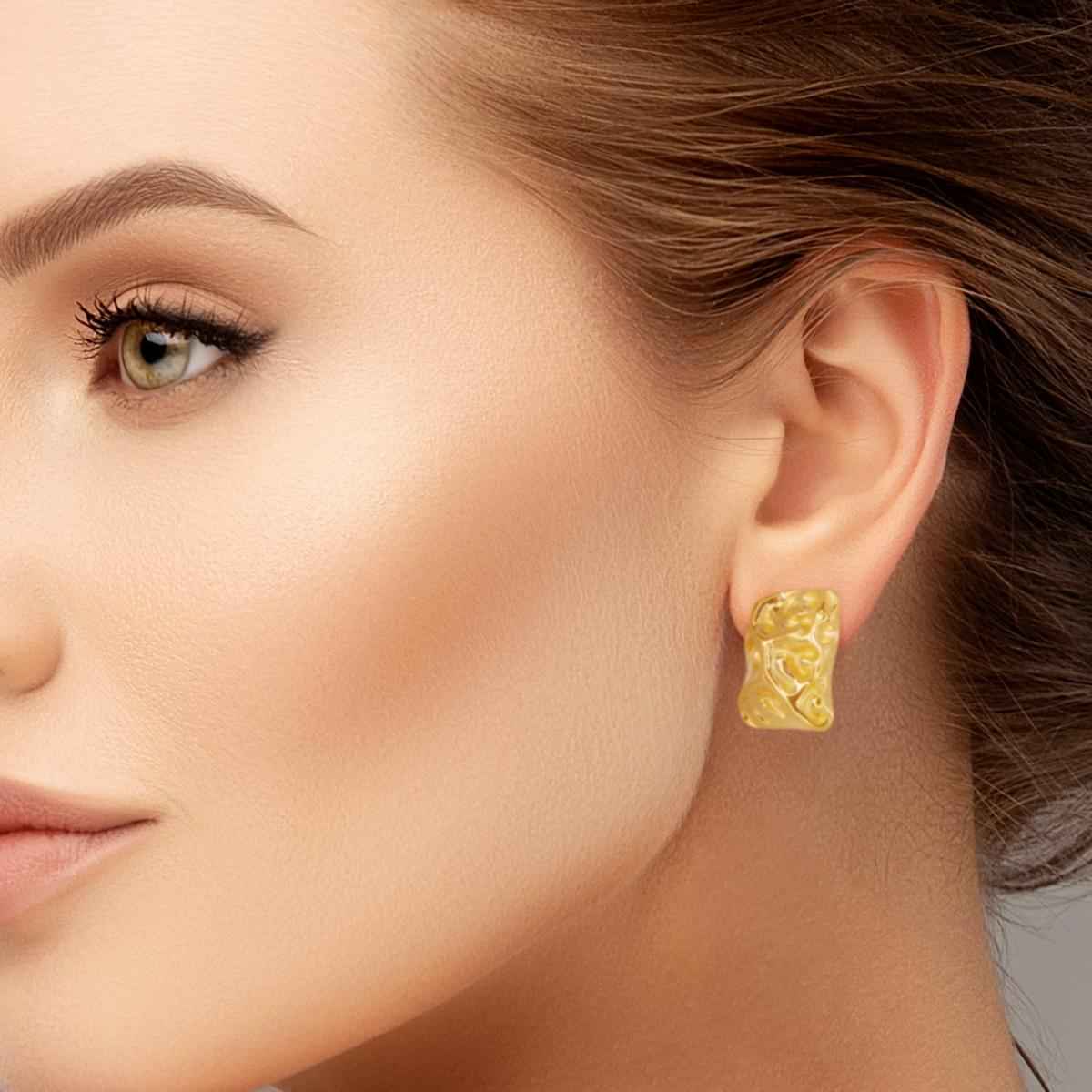 #019 Extravagante Rectangle-Ohrringe "golden nugget" - ARS-ARGENTI - Damen Ohrringe Gold - 925 Sterling Silber - Sexy Statement gold 585 – chunky ohrringe gold – pompöse ohrringe – ohrringe statement - rectangle