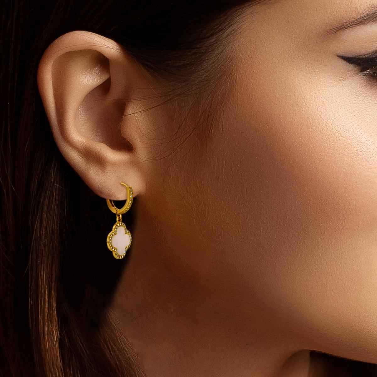 #177 Kleeblatt Ohrhänger "Lucky Luxe II" - ARS-ARGENTI - Damen Ohrringe Gold - 925 Sterling Silber - Sexy Creolen gold 585 – bestseller – Kreolen – damenohrringe - Geschenkbox - van cleef