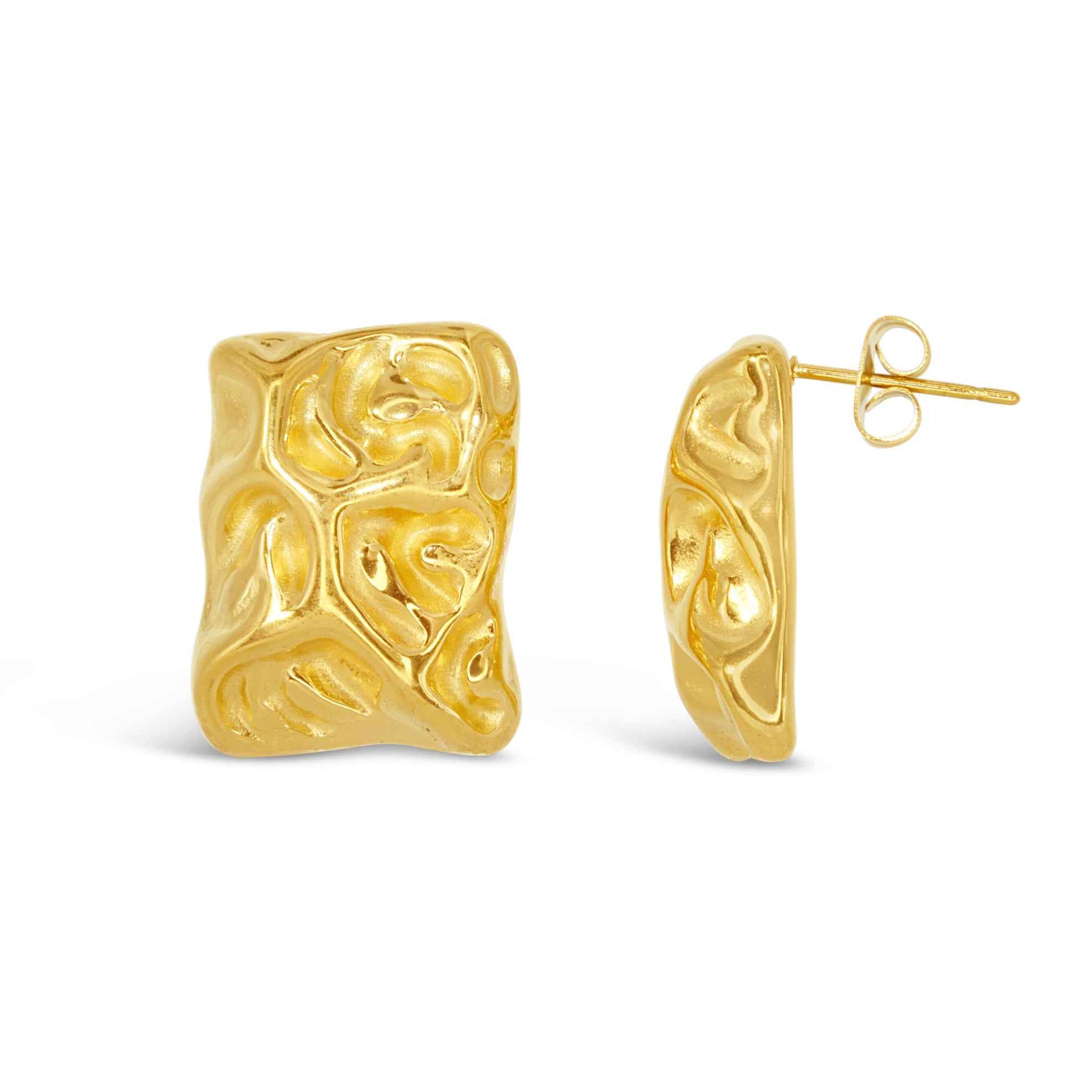 #019 Extravagante Rectangle-Ohrringe "golden nugget" - ARS-ARGENTI - Damen Ohrringe Gold - 925 Sterling Silber - Sexy Statement gold 585 – chunky ohrringe gold – pompöse ohrringe – ohrringe statement - rectangle