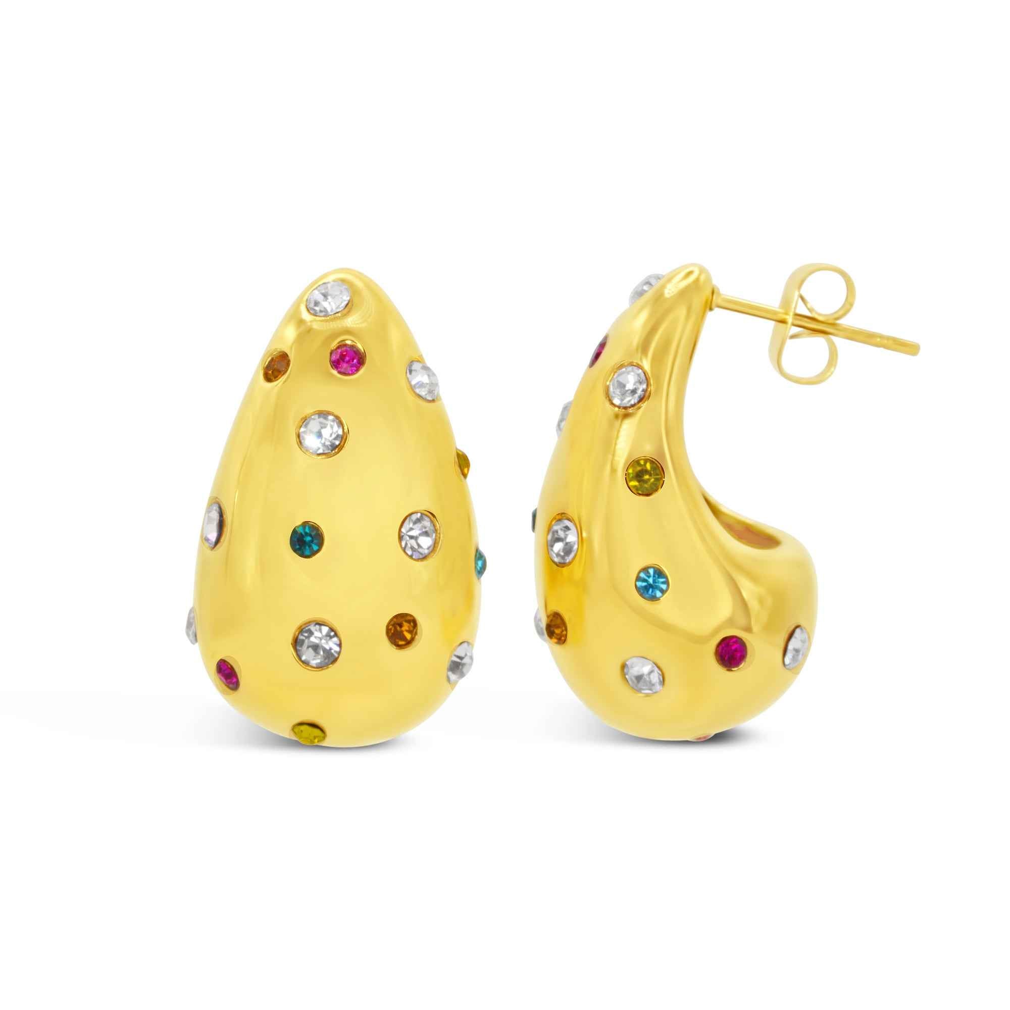 #041 Edle Strass-Drops-Ohrringe "Multi Extravaganza" - ARS-ARGENTI- Damen Ohrringe Gold - 925 Sterling Silber - Sexy Tropfen Ohrringe gold 585 – chunky ohrringe gold – pompöse ohrringe – ohrringe statement – damenohrringe - Geschenkbox