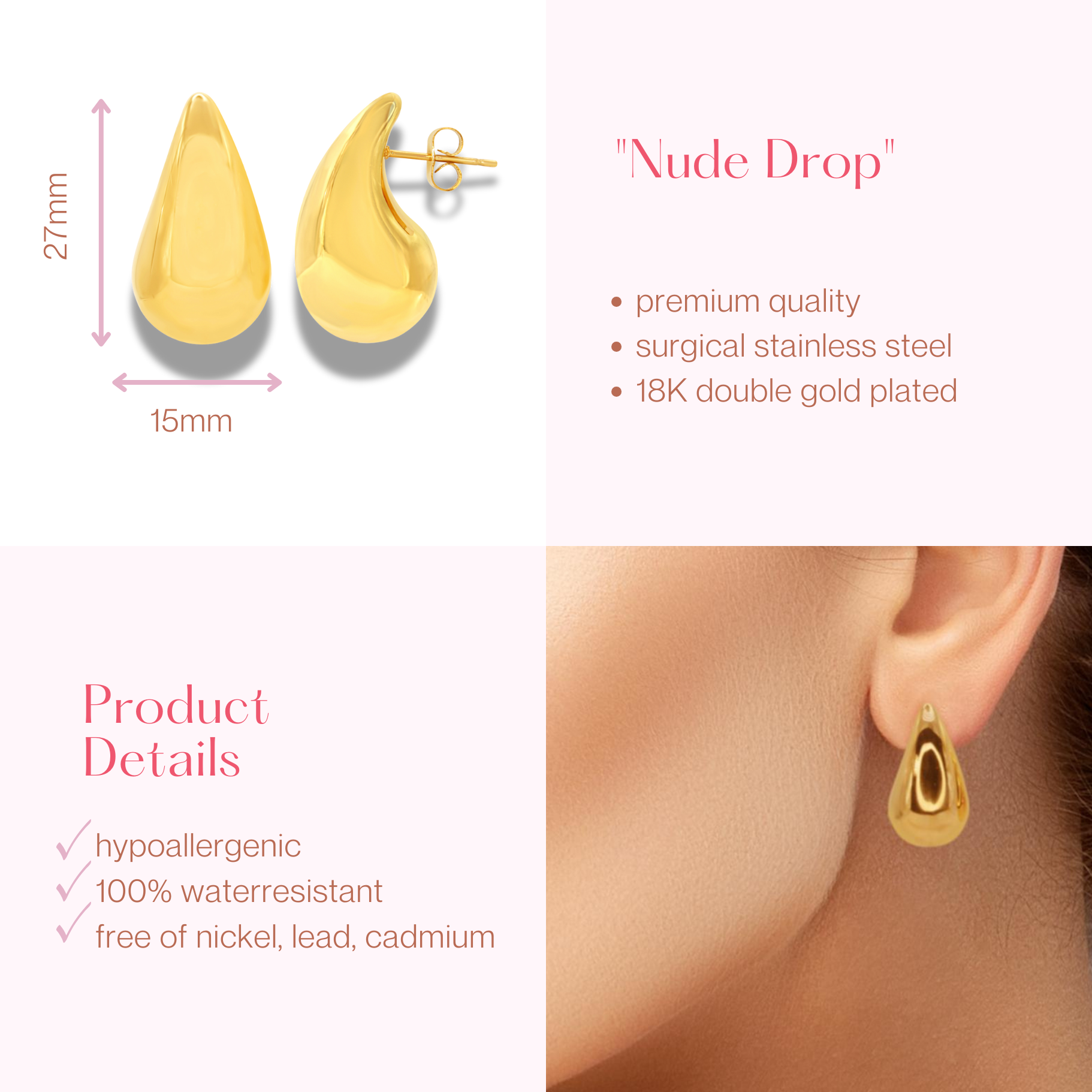 #036 Edle Drops-Ohrringe "Nude Drop"