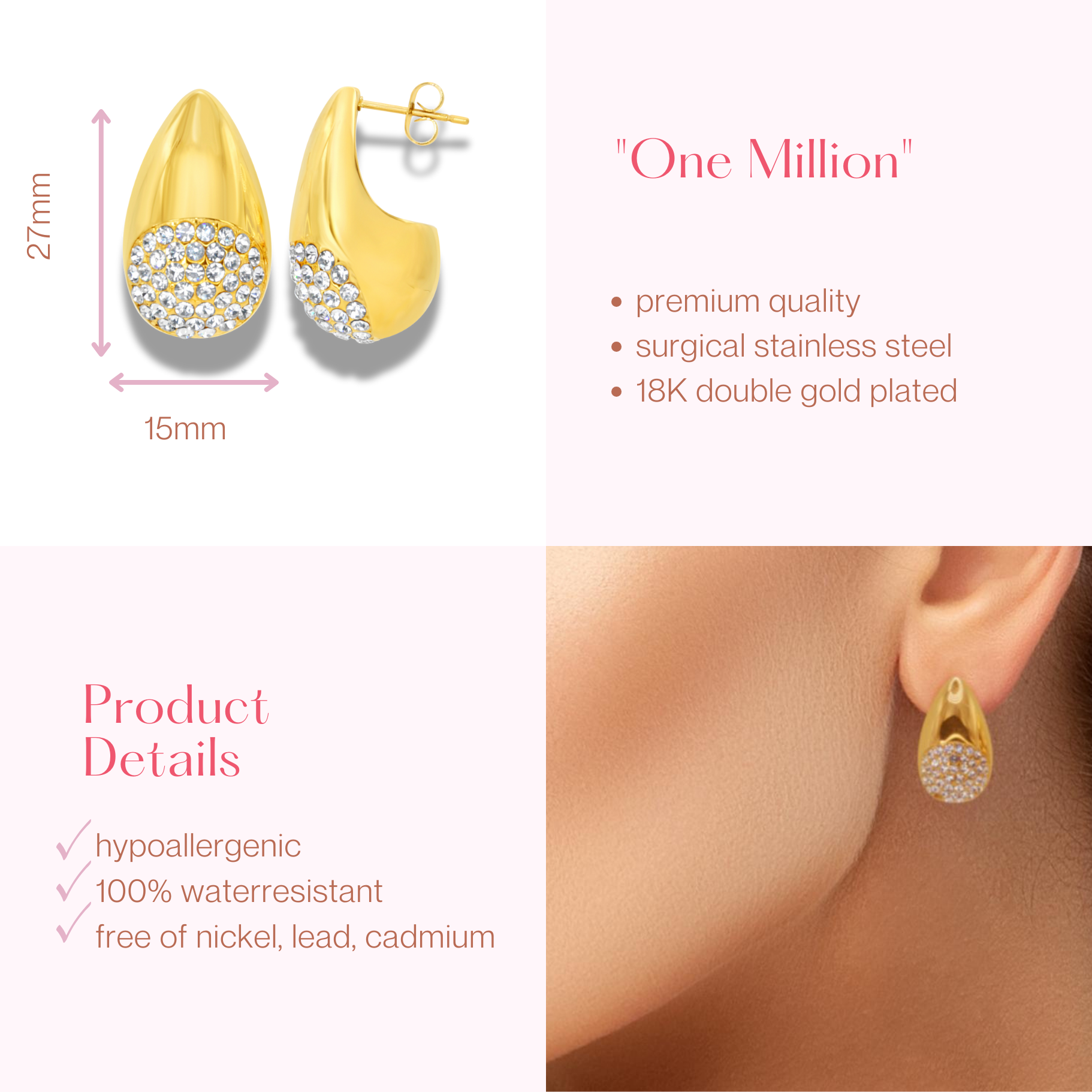 #037 Glamouröse Drops-Ohrringe "One Million"