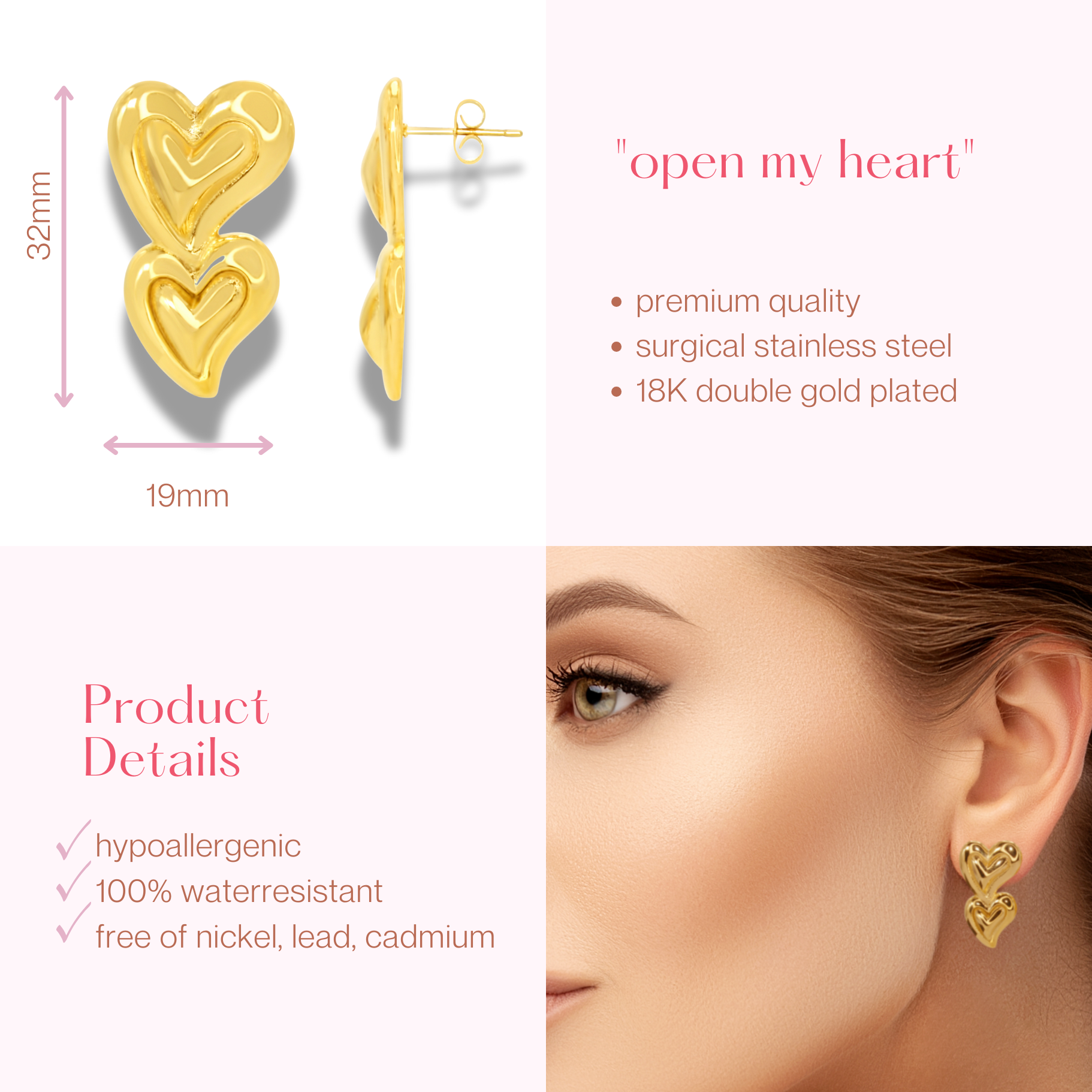 #046 Stylishe Boho-Herz-Ohrringe "open my heart"