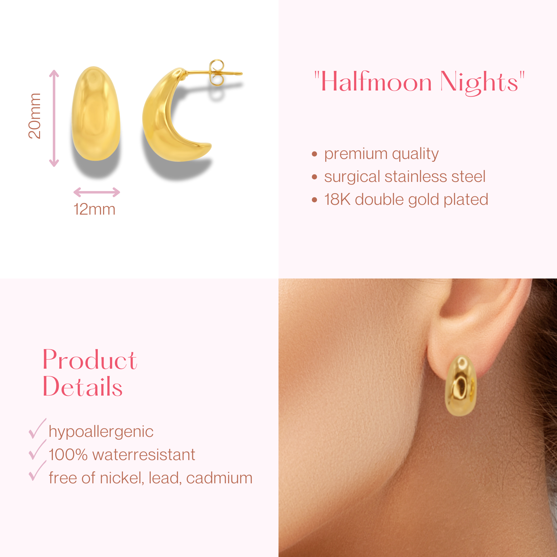 #055 Elegante Halbcreolen "halfmoon nights"