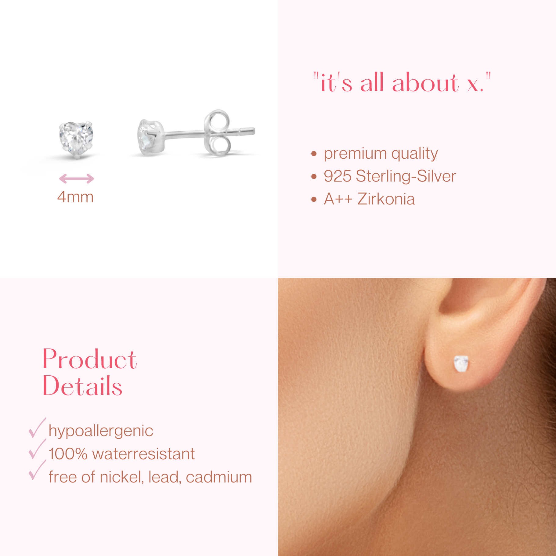 "it´s all about x" - silberne Ohrstecker in Herz Design in 925 Sterling Silber