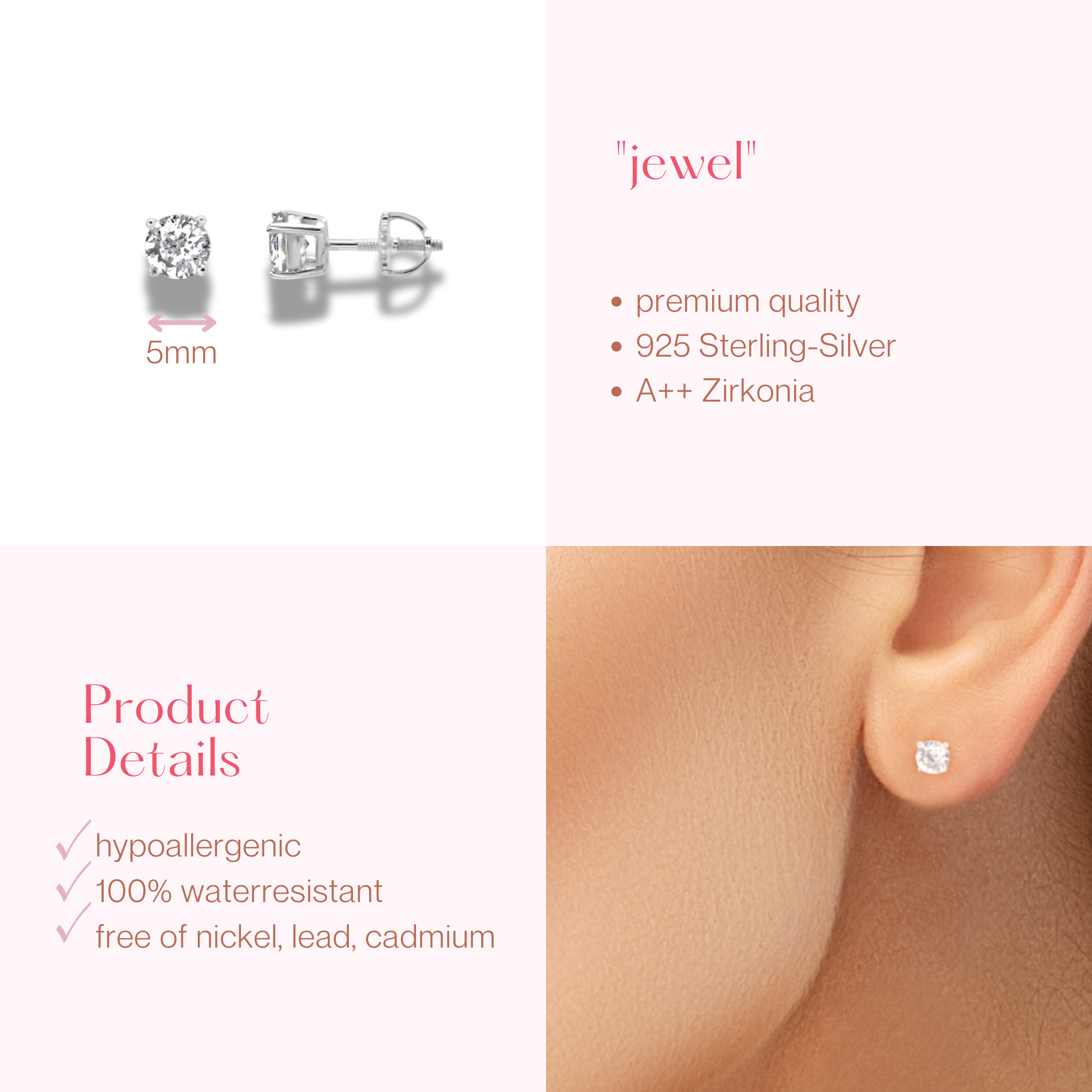 "jewel" - silberne Brillant Ohrringe als Ohrstecker mit Tiffany Fassung in 925 Sterling Silber