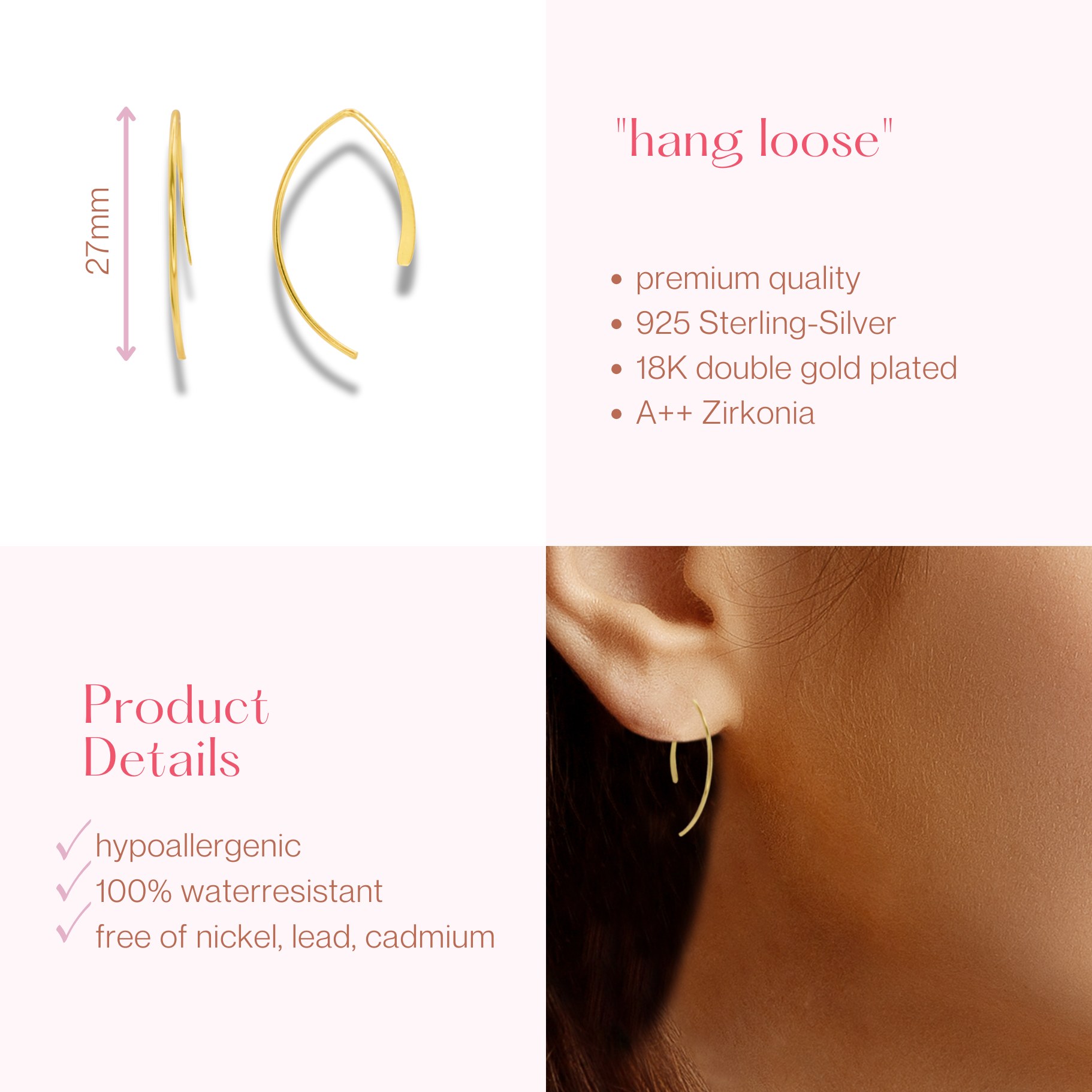 "hang loose" - goldene Ohrringe im Boho-Design in Premiumqualität 925 Sterling Silber