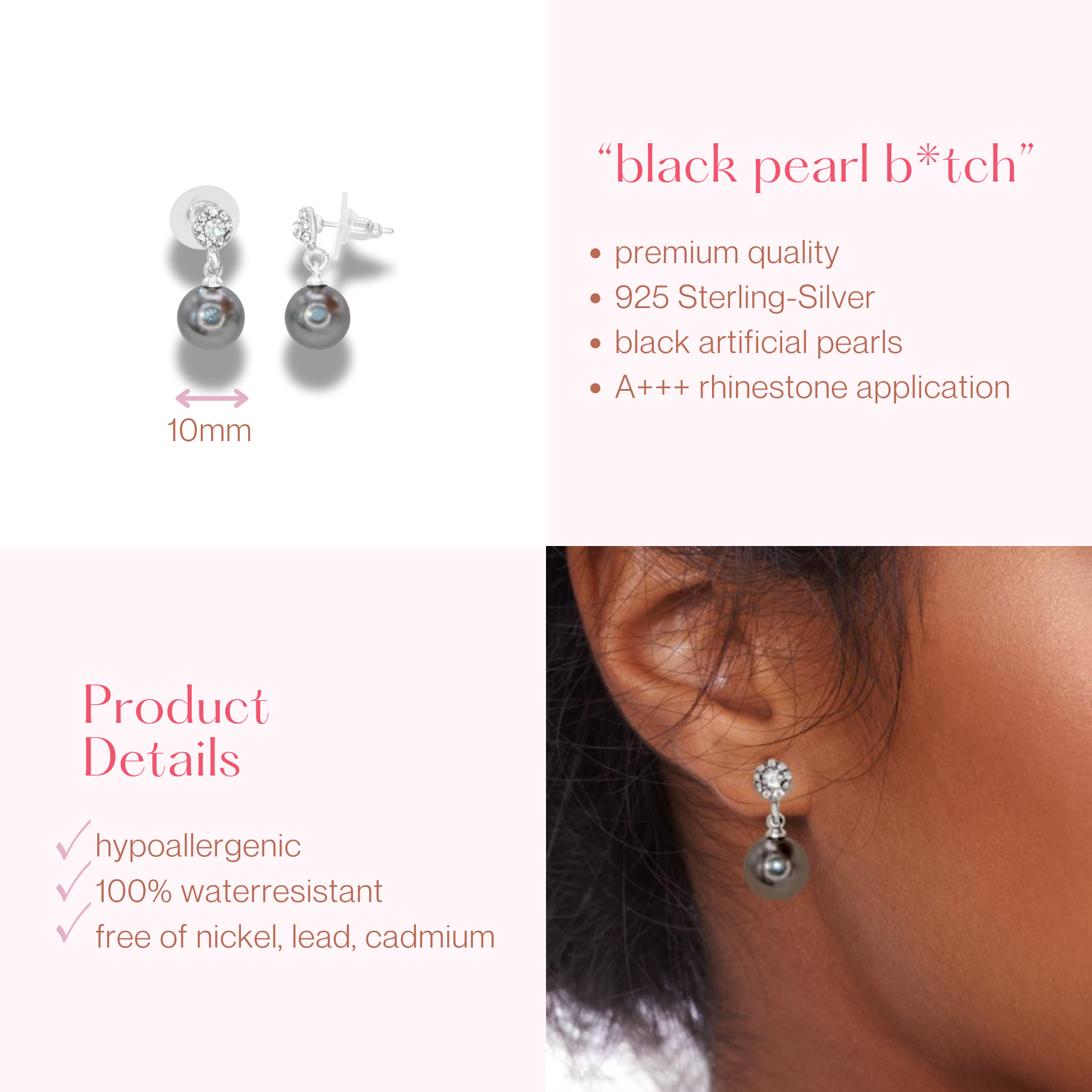 #180 Extravagante Perlen - Ohrstecker "Black Pearl B*tch"