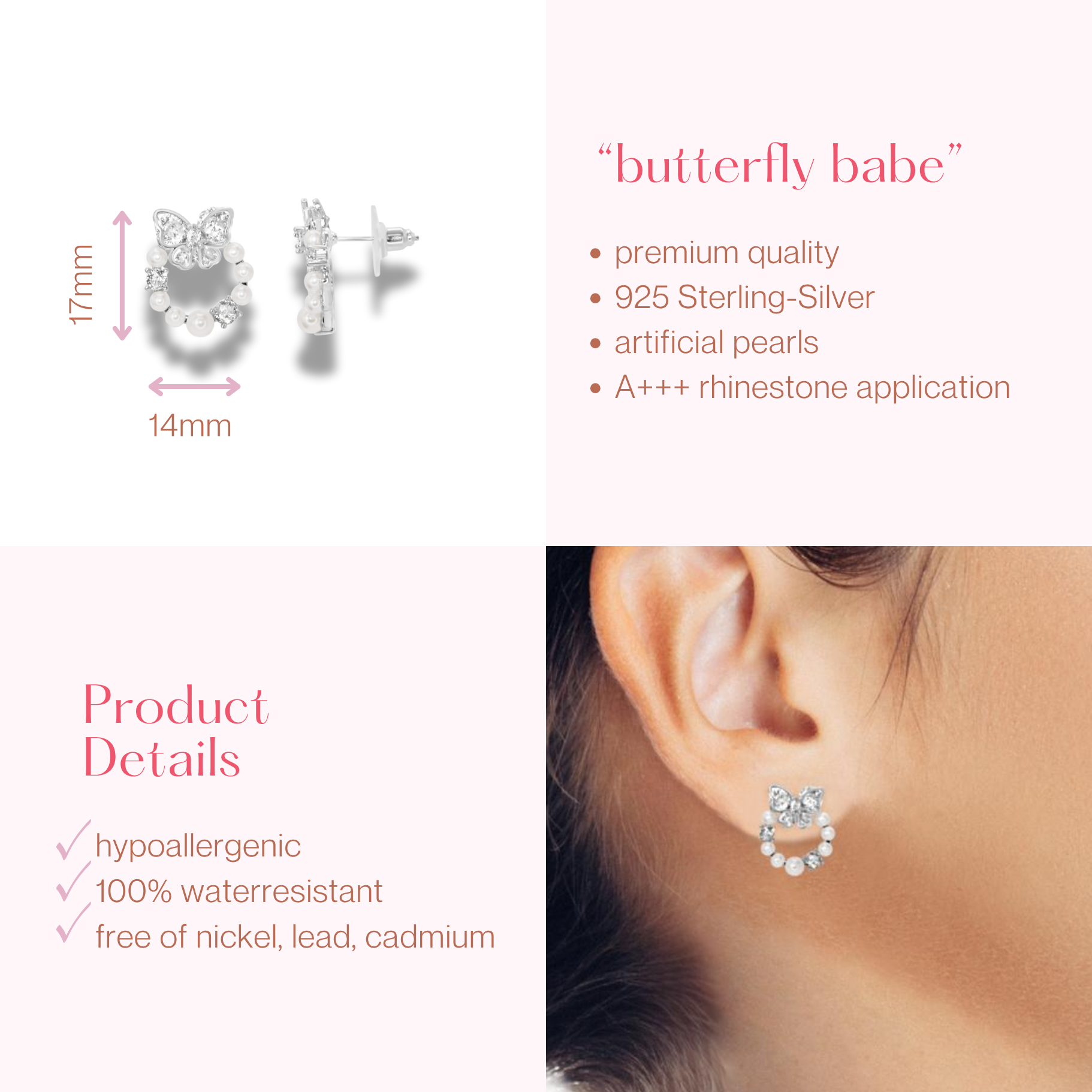 #182 Romantische Perlen - Ohrstecker "Butterfly Babe"