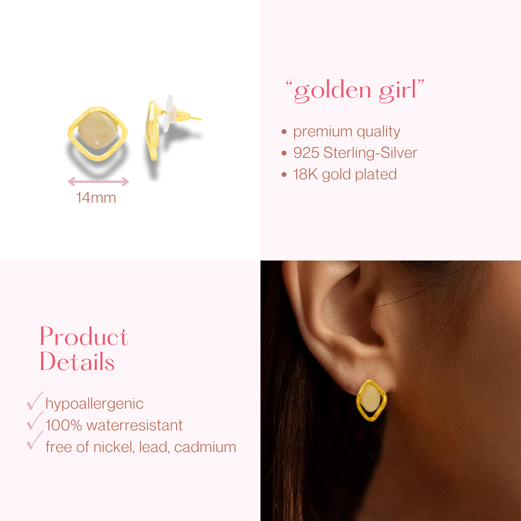 #185 Geometrische Retro - Ohrstecker "Golden Girl"