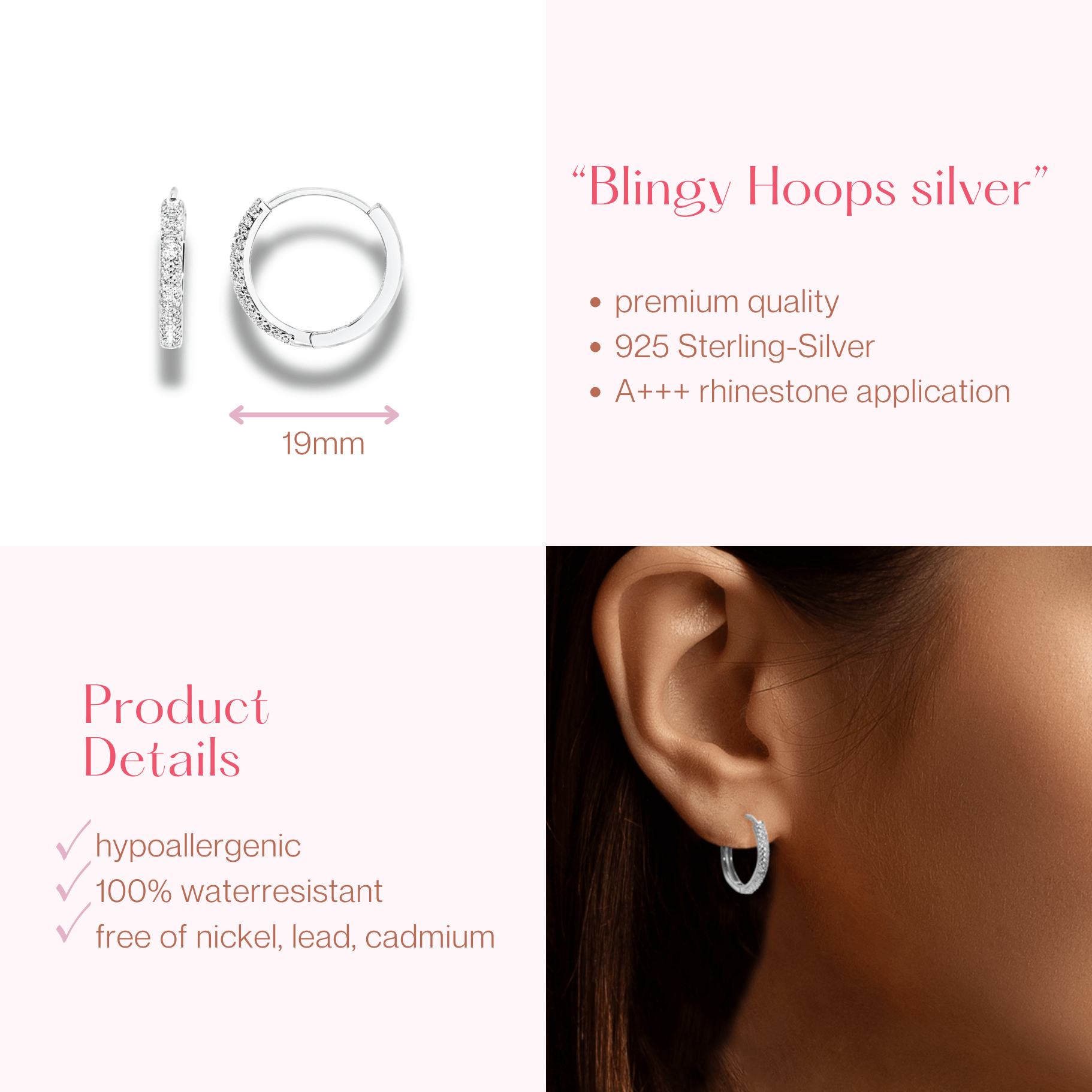 #191 Sexy Creolen "Blingy Hoops silber" - ARS-ARGENTI - Damen Ohrringe Silber - 925 Sterling Silber - Sexy Creolen – Kreolen – damenohrringe – Geschenkbox - swarovski ohrringe