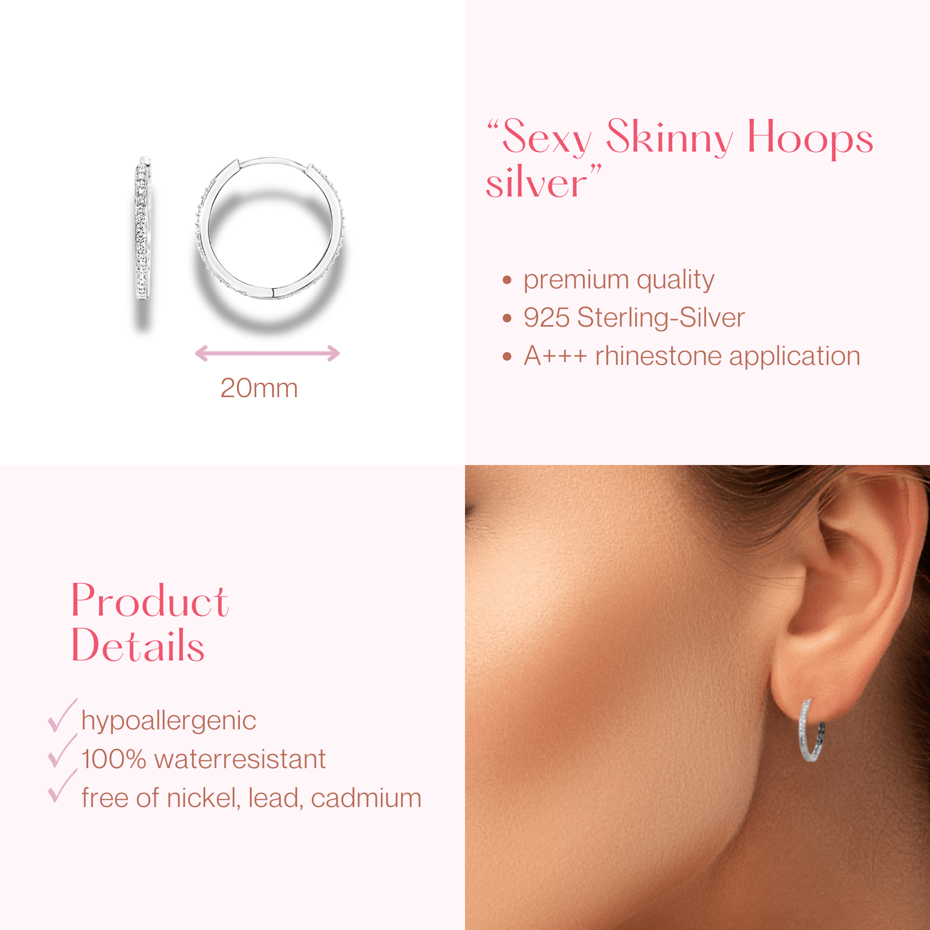 #193 Glamouröse Creolen "Sexy Skinny Hoops I" - ARS-ARGENTI - Damen Ohrringe Silber - 925 Sterling Silber - Sexy Creolen – Kreolen – damenohrringe – Geschenkbox - swarovski ohrringe