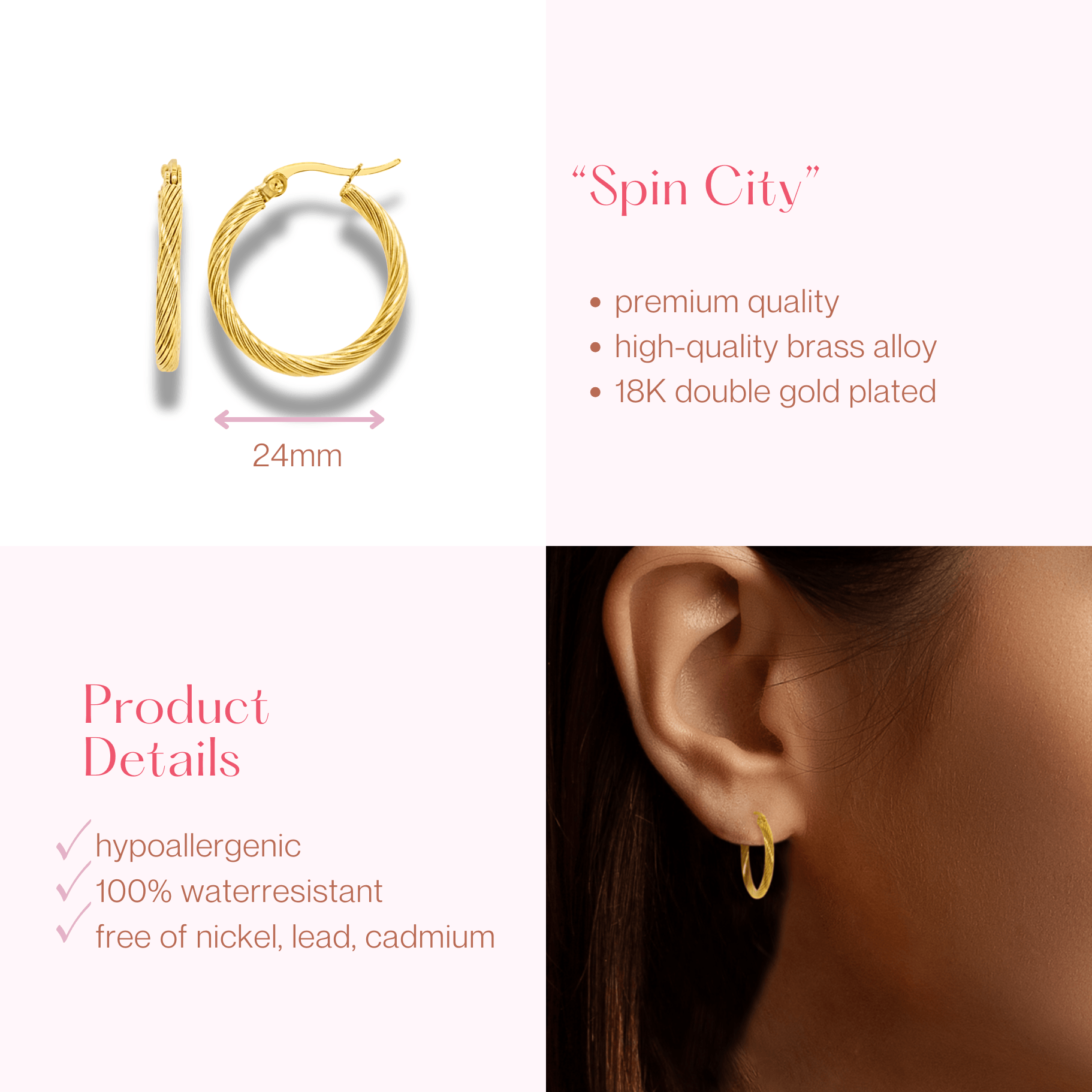 #197 Stylishe Creolen-Twistdesign "Spin City" - ARS-ARGENTI - Damen Ohrringe Gold - 925 Sterling Silber - Sexy Creolen gold 585 – bestseller – Kreolen – damenohrringe - Geschenkbox