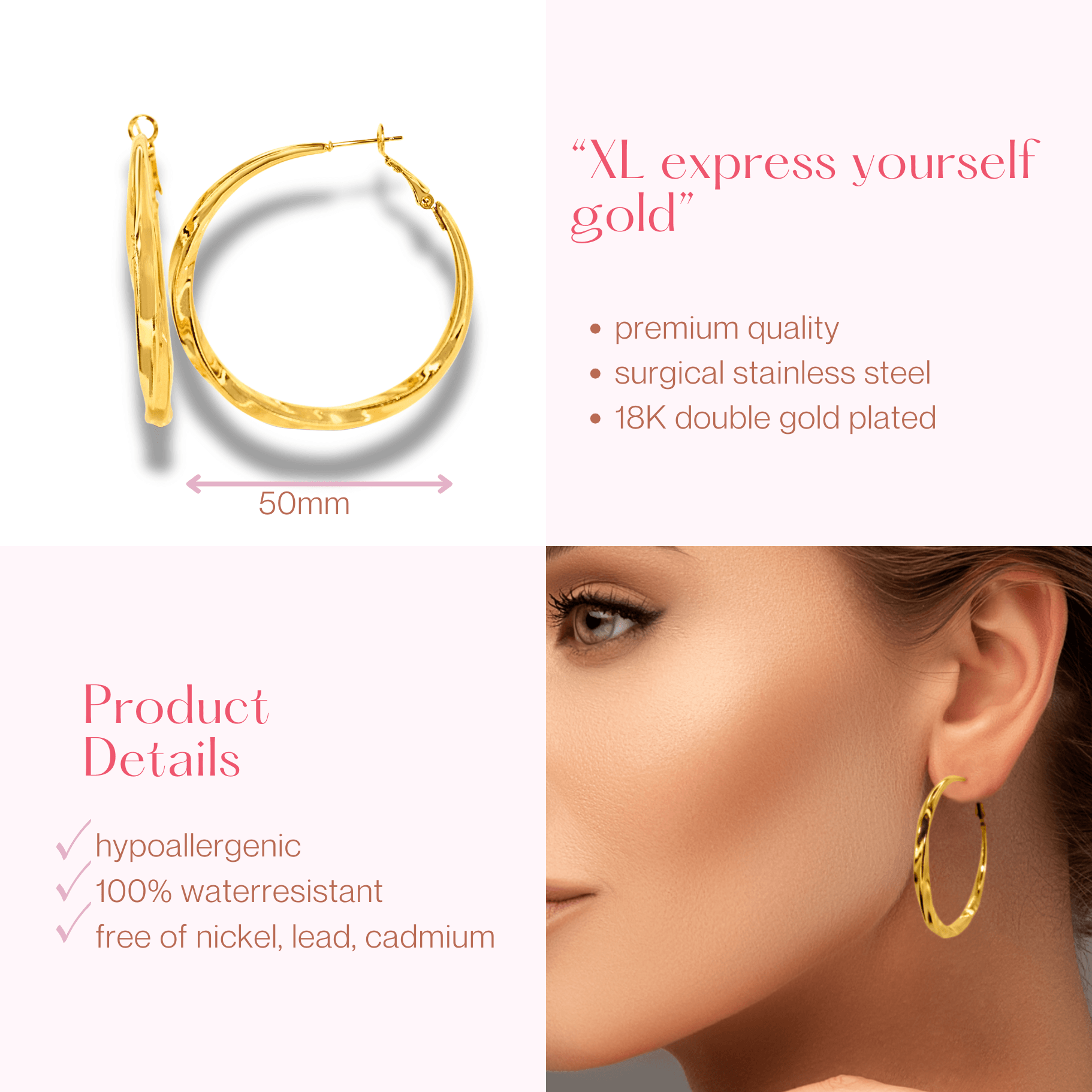 #198 Gedrehte XL-Creolen-Ohrringe "XL express yourself" - ARS-ARGENTI - Damen Ohrringe Gold - 925 Sterling Silber - Sexy Creolen gold 585 – bestseller – Kreolen – damenohrringe - Geschenkbox