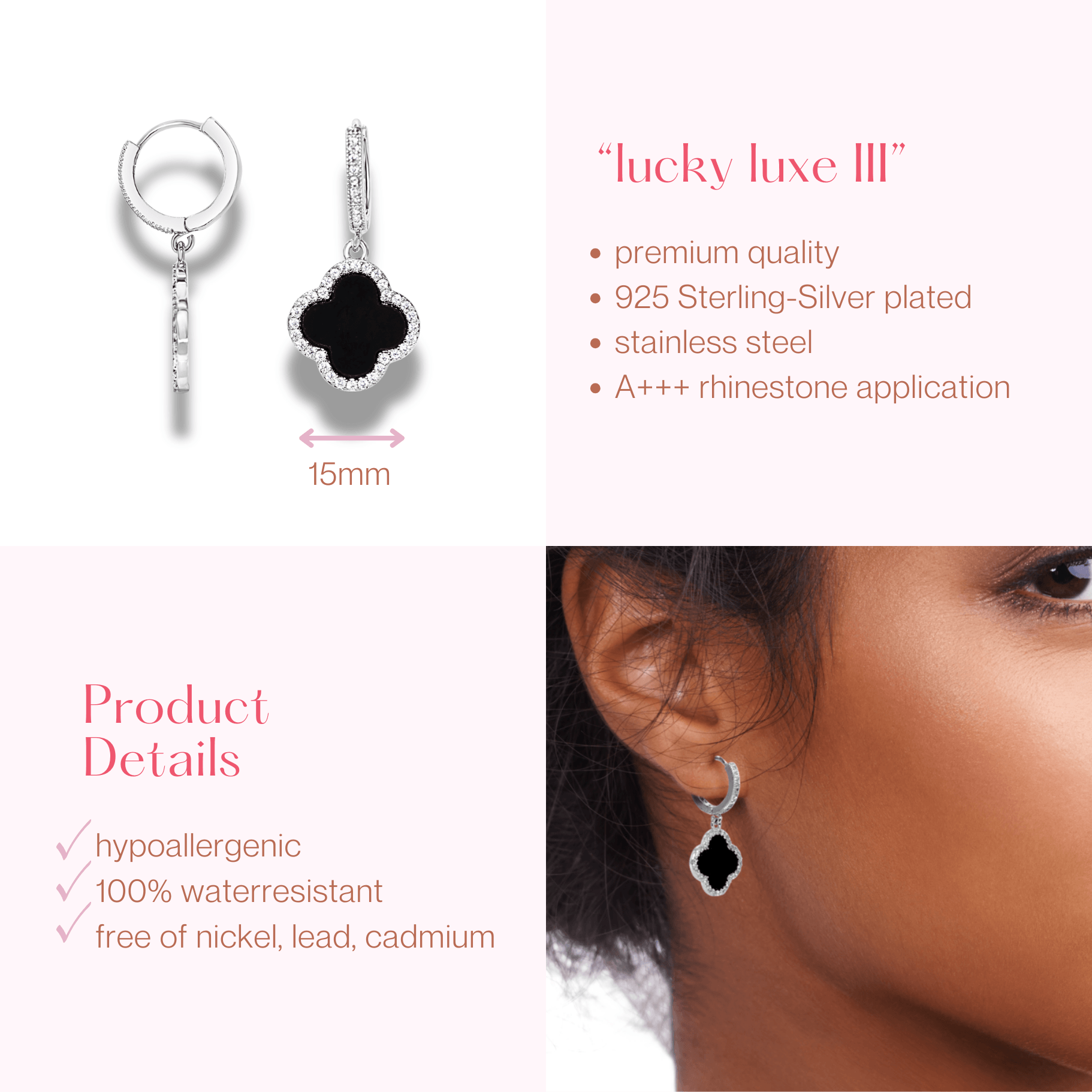 #200 Kleeblatt Ohrhänger "Lucky Luxe III" - ARS-ARGENTI - Damen Ohrringe Silber - 925 Sterling Silber – Ohrhänger - Sexy Ohrhänger – bestseller – Trend – Hängeohrringe – damenohrringe – Geschenkbox - swarovski ohrringe - van cleef