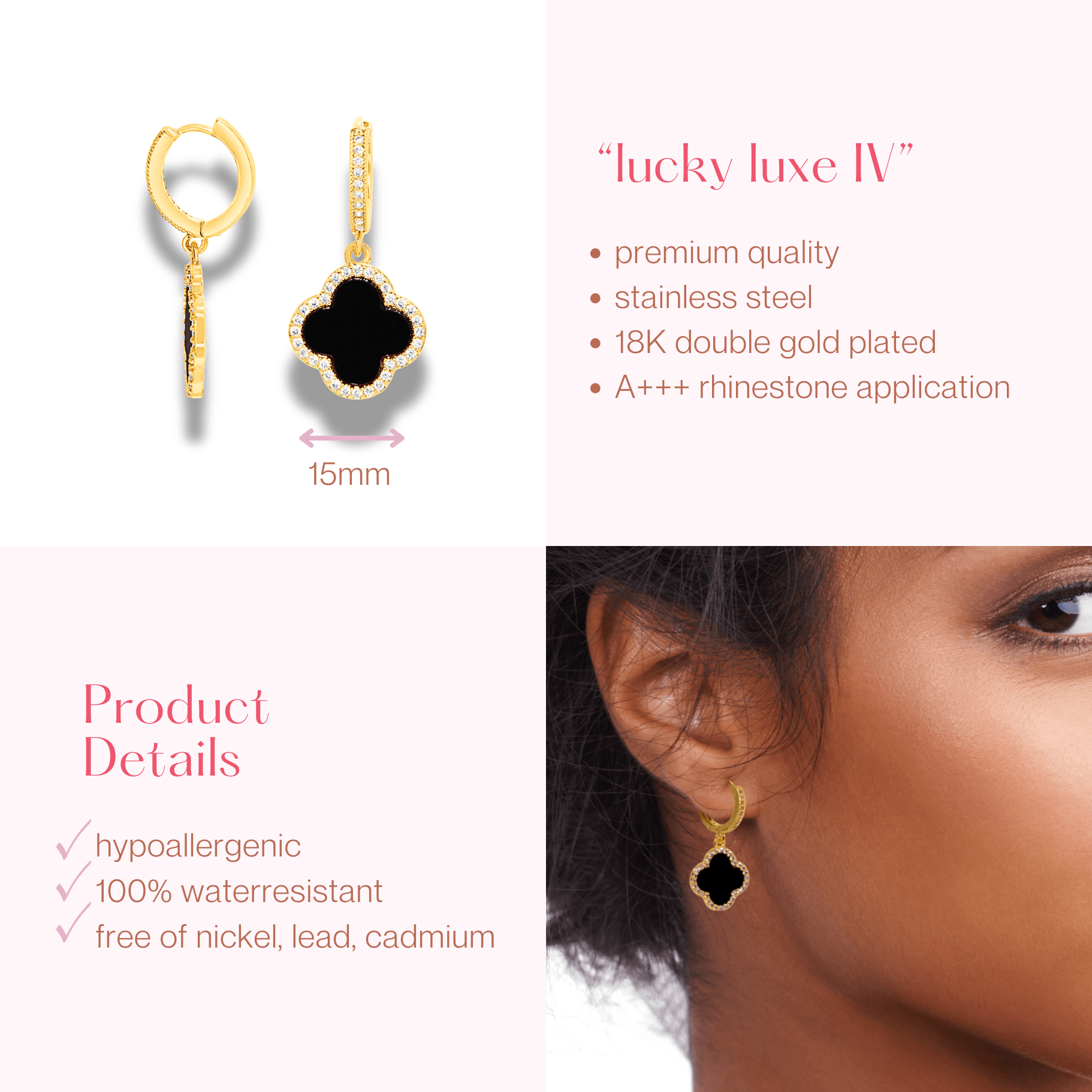 #201 Kleeblatt Ohrhänger "Lucky Luxe IV" - ARS-ARGENTI - Damen Ohrringe Gold - 925 Sterling Silber – Ohrhänger - Sexy Ohrhänger gold 585 – bestseller – Trend – Hängeohrringe – damenohrringe – Geschenkbox - van cleef