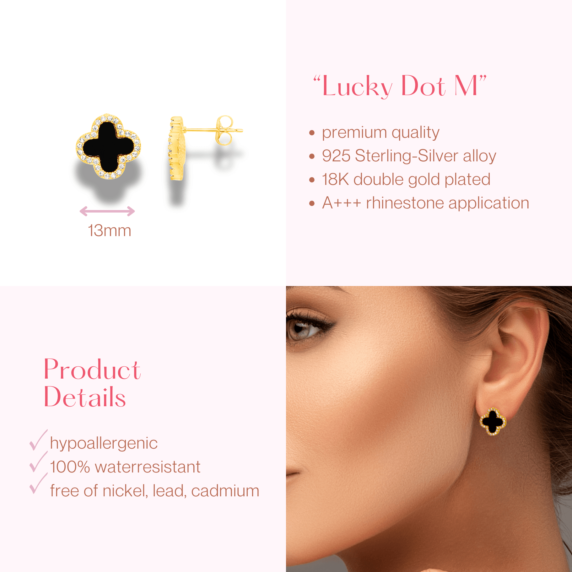 #202 Kleeblatt Ohrstecker "Lucky Dot M" - ARS-ARGENTI - Damen Ohrringe Gold - 925 Sterling Silber - Sexy Ohrstecker gold 585 – swarovski ohrringe – damenohrringe – Geschenkbox
