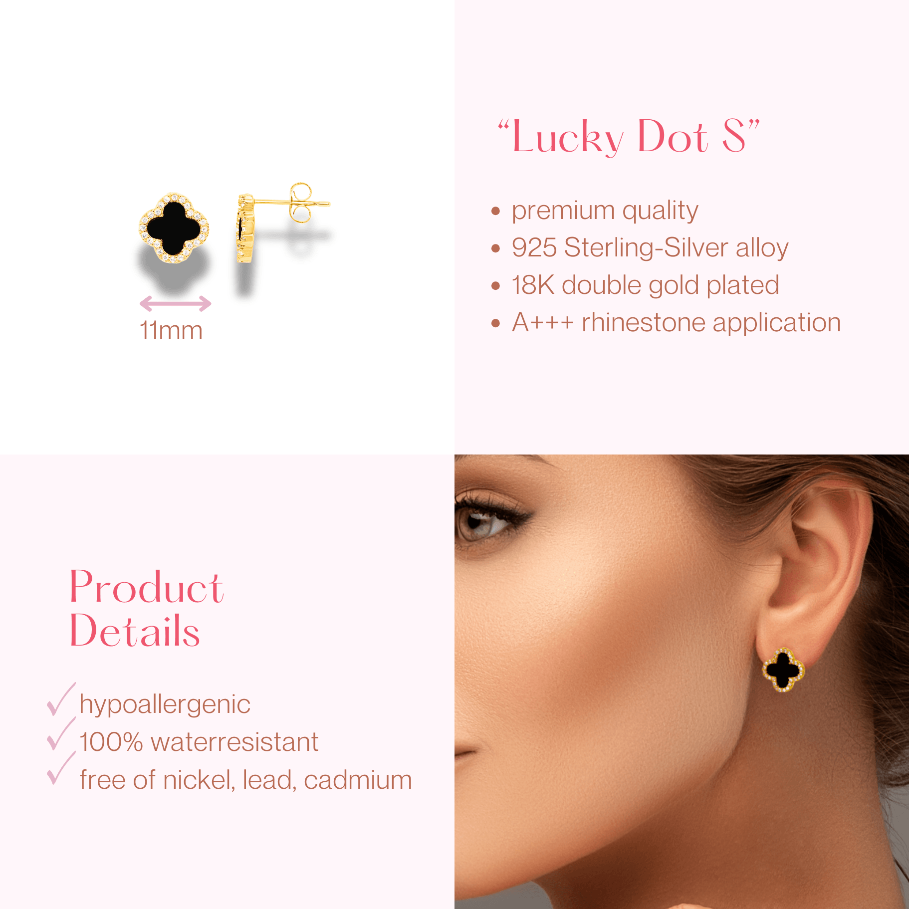 #203 Kleeblatt Ohrstecker "Lucky Dot S" - ARS-ARGENTI - Damen Ohrringe Gold - 925 Sterling Silber - Sexy Ohrstecker gold 585 – swarovski ohrringe – damenohrringe – Geschenkbox