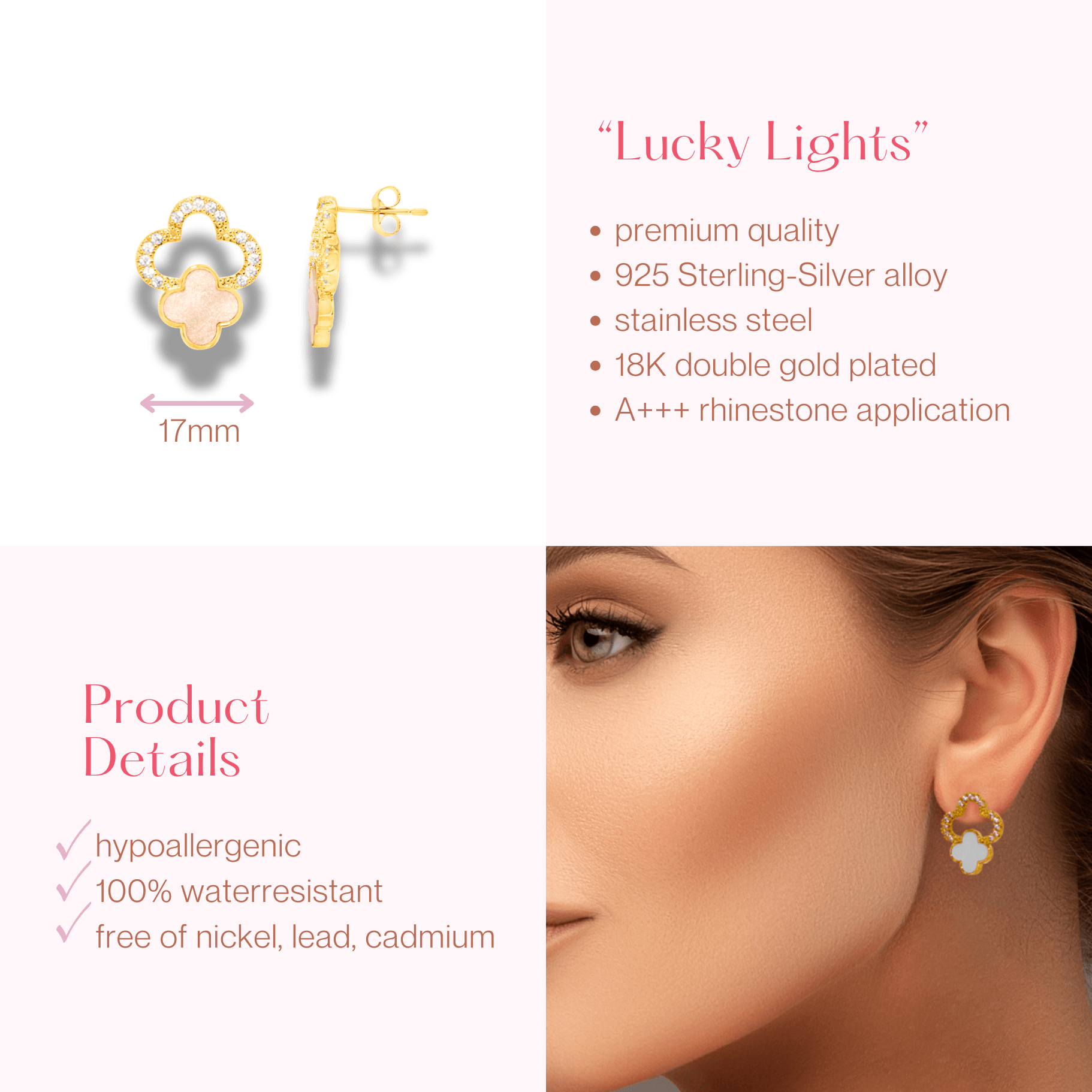 #204 Kleeblatt Ohrstecker "Lucky Lights" - ARS-ARGENTI - Damen Ohrringe Gold - 925 Sterling Silber - Sexy Ohrstecker gold 585 – swarovski ohrringe – damenohrringe – Geschenkbox