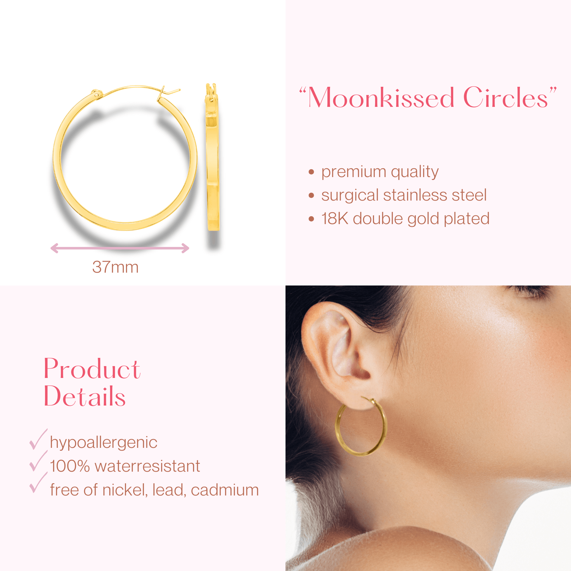 #206 Sexy Creolen-Ohrringe "Moonkissed Circles" - ARS-ARGENTI - Damen Ohrringe Gold - 925 Sterling Silber - Sexy Creolen gold 585 – bestseller – Kreolen – damenohrringe - Geschenkbox