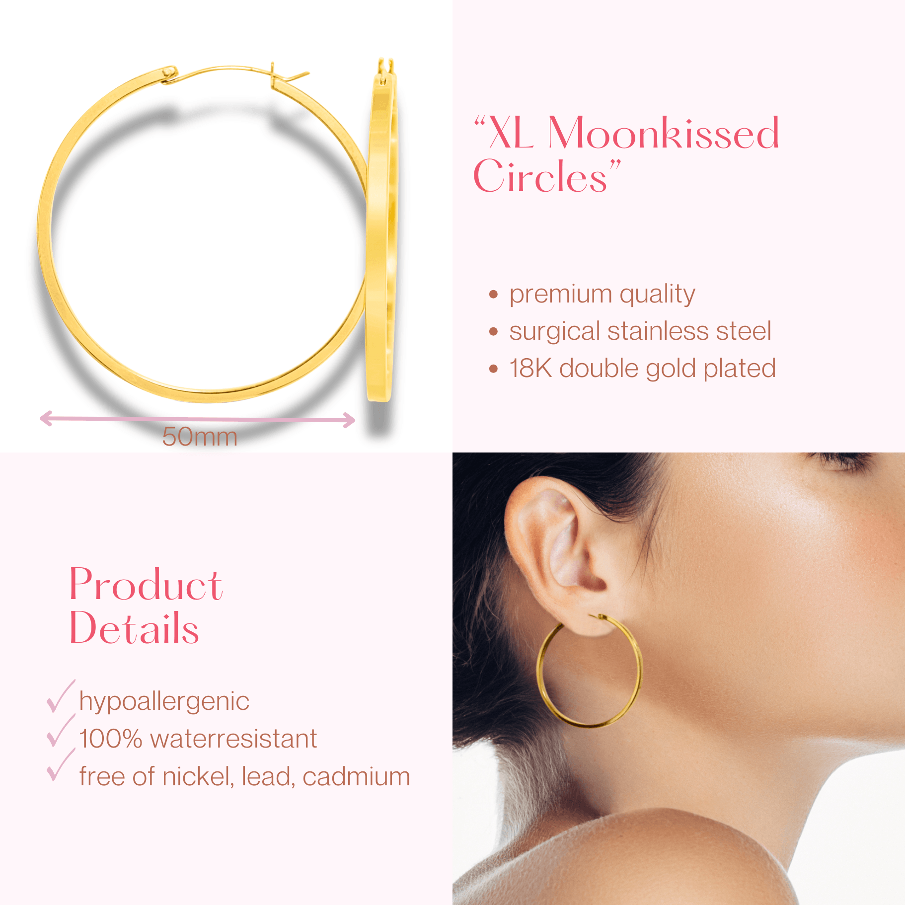 #207 Sexy Creolen-Ohrringe "XL Moonkissed Circles" - ARS-ARGENTI - Damen Ohrringe Gold - 925 Sterling Silber - Sexy Creolen gold 585 – bestseller – Kreolen – damenohrringe - Geschenkbox