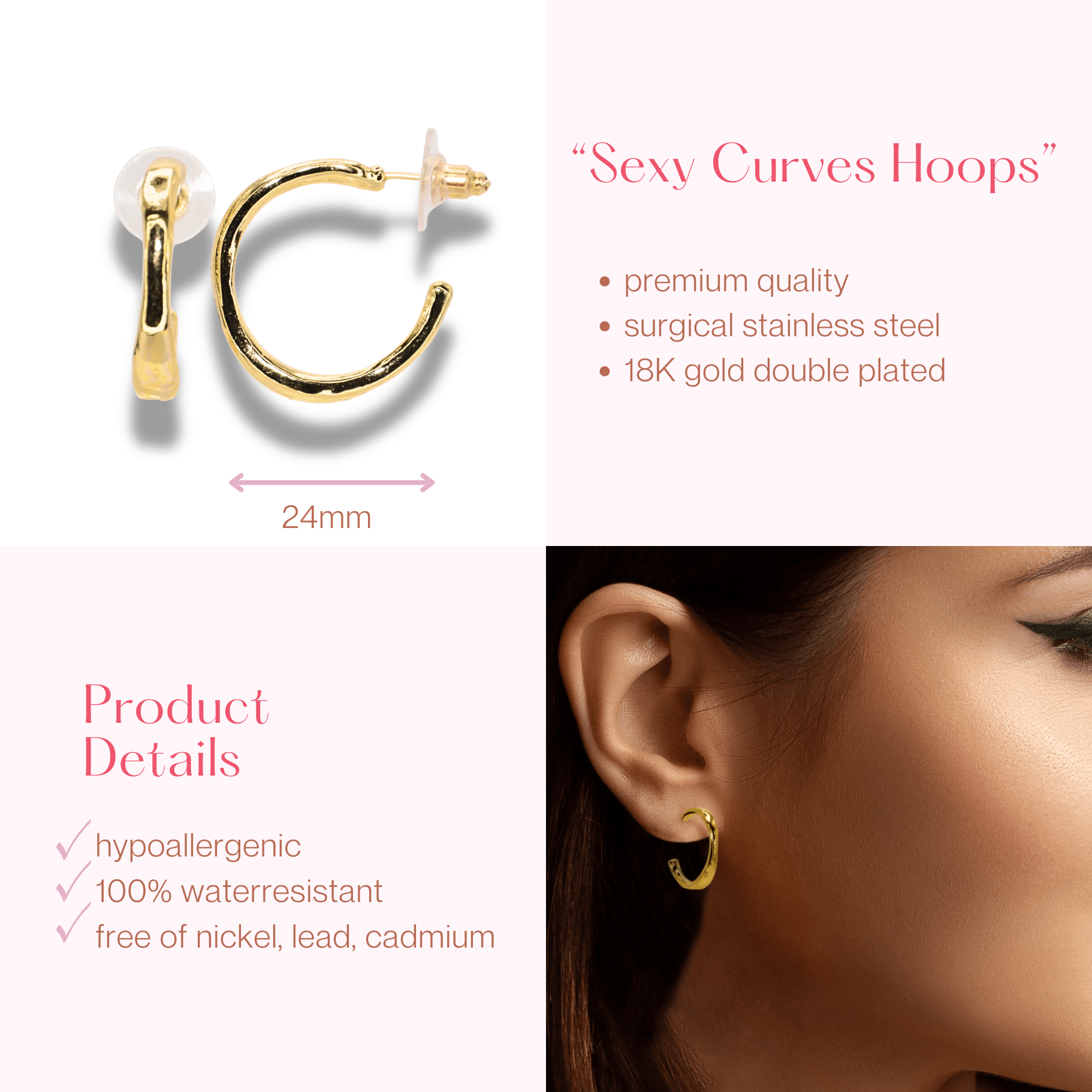 #212 Kuvige Creolen-Ohrringe "Sexy Curves Hoops" - ARS-ARGENTI - Damen Ohrringe Gold - 925 Sterling Silber - Sexy Creolen gold 585 – bestseller – Kreolen – damenohrringe - Geschenkbox