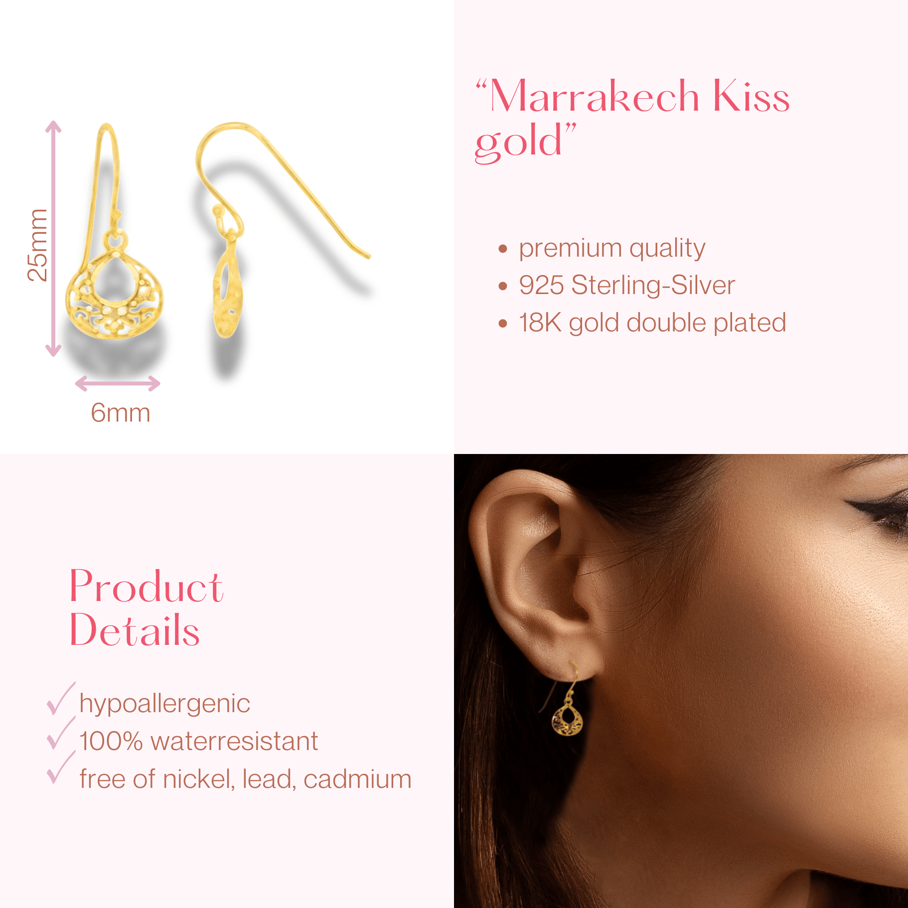 #215 Edle Boho-Ohrringe "Marrakech Kiss gold" - ARS-ARGENTI - Damen Ohrringe Gold - 925 Sterling Silber - Sexy Creolen gold 585 – Boho style – boho ohrringe für damen – damenohrringe – Geschenkbox
