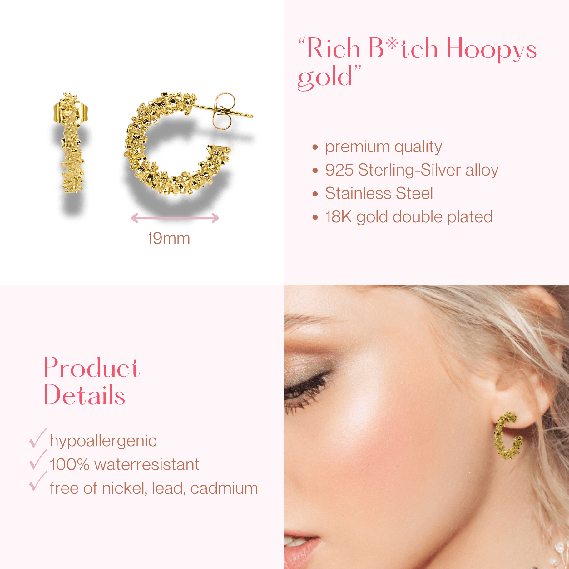 #217 Sexy Club-Creolen "Rich B*tch Hoopys gold" - ARS-ARGENTI - Damen Ohrringe Gold - 925 Sterling Silber - Sexy Statement gold 585 – chunky Creolen gold – Kreolen ohrringe – ohrringe statement – damenohrringe - Geschenkbox