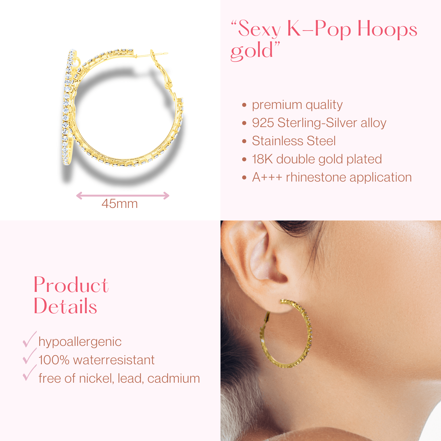 #220 Stylishe XL-Club-Creolen "Sexy K-Pop Hoops gold" - ARS-ARGENTI - Damen Ohrringe Gold - 925 Sterling Silber - Sexy Creolen gold 585 – bestseller – Kreolen – damenohrringe - Geschenkbox