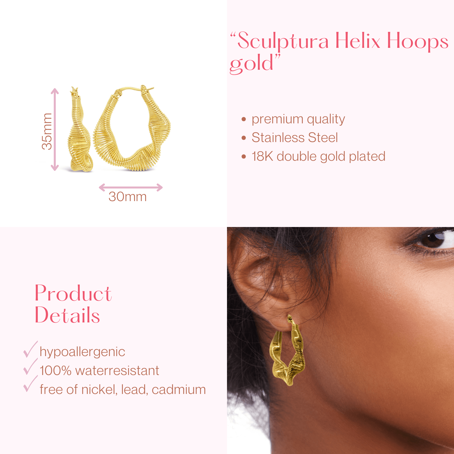 #224 Stylishe Creolen-Ohrringe  "Sculptura Helix Hoops gold" - ARS-ARGENTI - Damen Ohrringe Gold - 925 Sterling Silber - Sexy Statement gold 585 – chunky ohrringe gold – ohrringe statement – damenohrringe - Geschenkbox