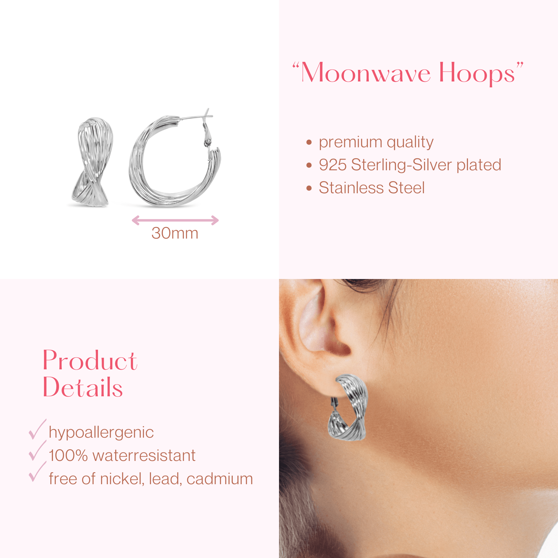 #226 Stylishe Creolen-Ohrringe  "Moonwave Hoops" - ARS-ARGENTI - Damen Ohrringe Silber - 925 Sterling Silber - Sexy Creolen – Kreolen – damenohrringe – Geschenkbox