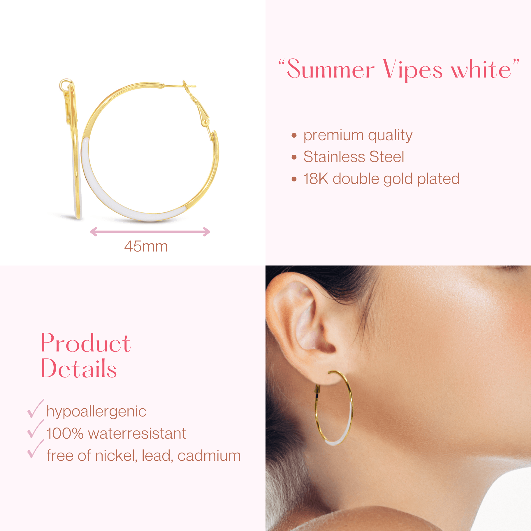 #227 Sommerliche Creolen-Ohrringe "Summer Vipes - white" - ARS-ARGENTI - Damen Ohrringe Gold - 925 Sterling Silber - Sexy Creolen gold 585 – bestseller – Kreolen – damenohrringe - Geschenkbox