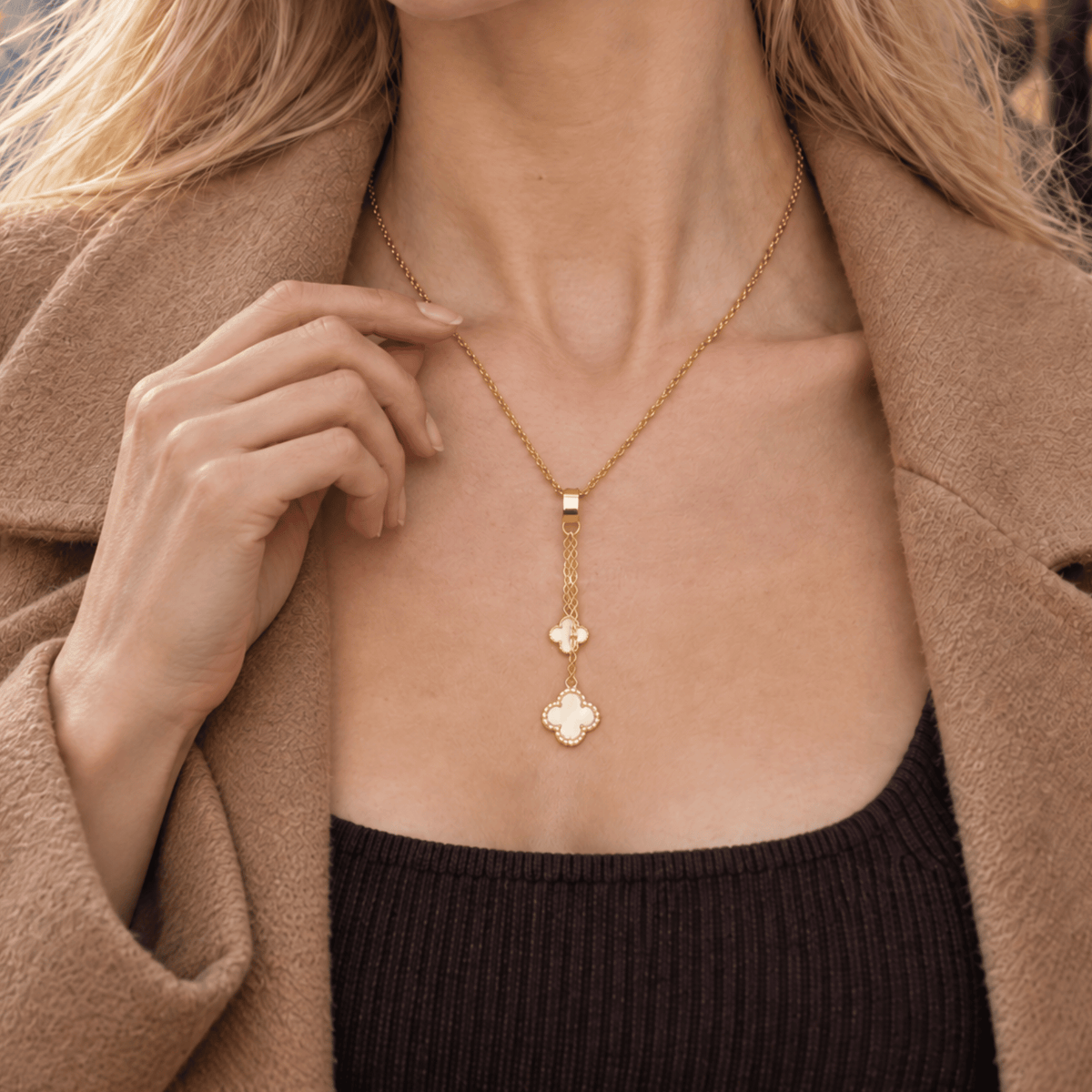 #005 Kleeblatt Halskette - Lucky Luxe - white
